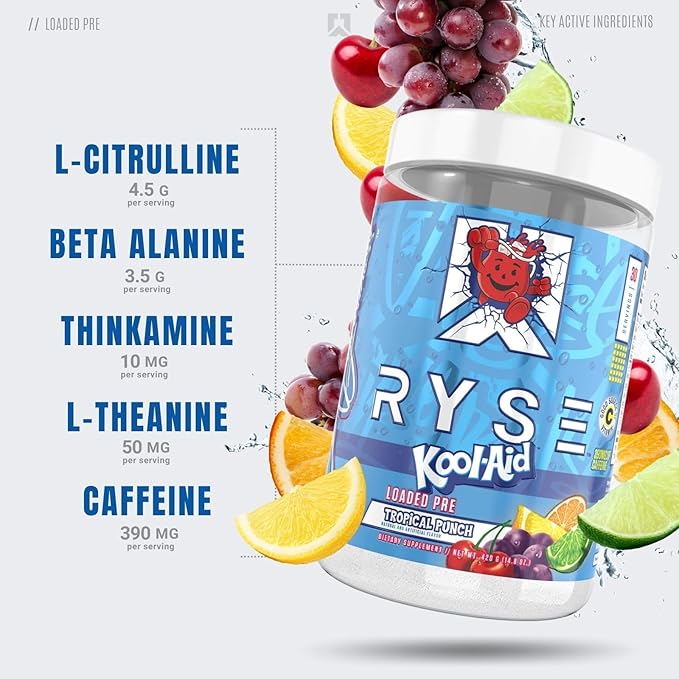 Ryse Loaded Pre Workout Powder Supplement for Men & Women | Pumps, Energy, Focus | Beta Alanine + Citrulline | 325mg Caffeine | 30 Servings (Tropical Punch)