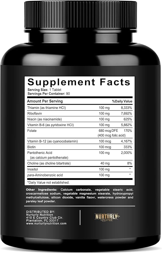 Vitamin B Complex - Contains All Essential B Vitamins - B1, B2, B3, B5, B6, B7, B9, B12 and Biotin - Super B Complex Vitamins for Energy, Immunity Support - 180 Tablets