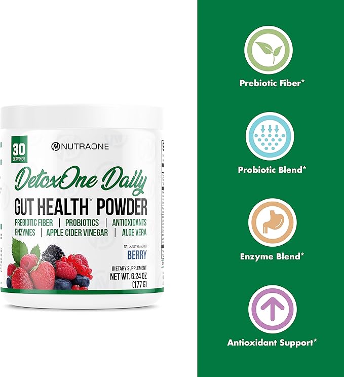 DetoxOne Daily Gut Health Powder for Weight Loss | Daily Detox Cleanse Supports Normal/Health Digestive Function*| Promotes Detoxification*, Boost Energy & Improves Nutrient Absorption*