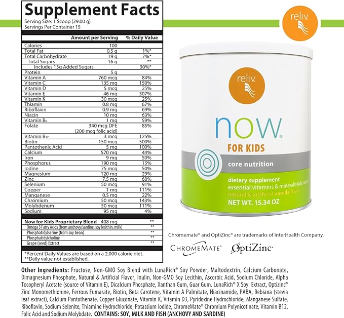 RELIV – Now for Kids – Nutritional Shake That Gives Kids Lasting Energy. Includes Essential Vitamins and Minerals with a Blend of Carbohydrates and Protein. 15 Servings – Vanilla