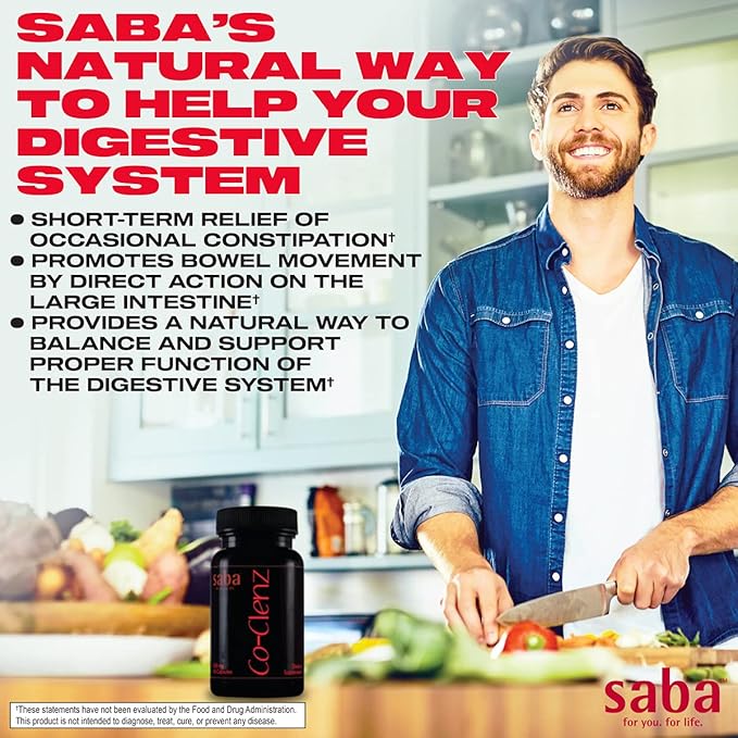 Saba Co-Clenz - 5 Day Cleanse for Men & Women-Supports Healthy Bowel Movements- Detox, Colon Health, Helps Constipation -30 Capsules,