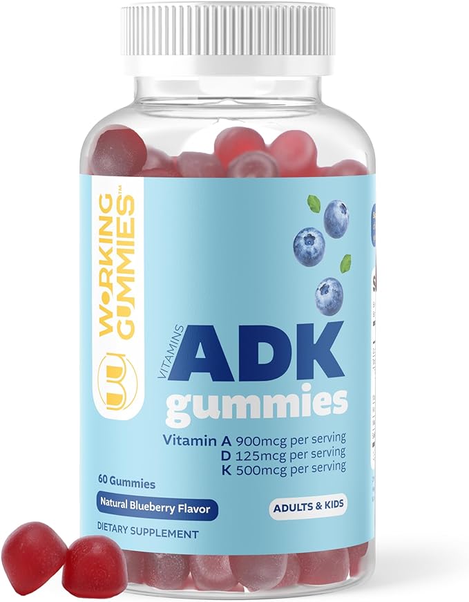 Vitamins ADK Gummies - Vitamin A D3 K2 Supplement - A 3000 iu, D3 5000 iu, K2 500mcg for Immune, Joint, Bone, Heart, Vision Health - Kids, Adults, Women - 60 Count Blueberry Flavor