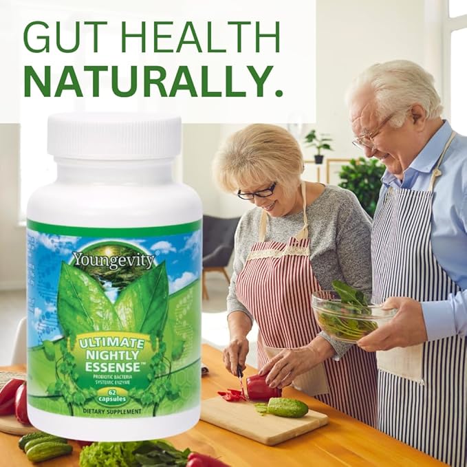 Youngevity Ultimate Nightly Essense - Probiotics with Enzymes - 14 + Strains - Systemic Enzymes - Cutting Edge - 62 Capsules (Pack of 1)