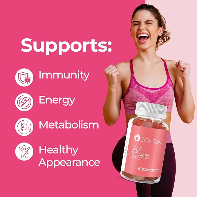 ZENZSUAL Multivitamin Gummies – Adult Dietary Supplement with Vitamin C, Biotin, Zinc - Tasty, Sugar-Free, Gelatin-Free Immune Support Gummies for Daily Wellness (60 Flavored Gummies)