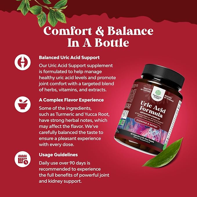 Vegan Uric Acid Cleanse and Detox - Daily Kidney Cleanse and Uric Acid Support for Adults - Tart Cherry Extract Capsules with Detox Cleanse Herbal Blend for Men and Women's Joints Kidneys and More