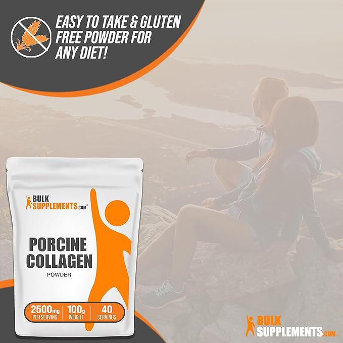 BulkSupplements.com Porcine Collagen Powder - Hydrolyzed Collagen Powder, Collagen Supplement, Collagen Protein Powder - Gluten Free, 2500mg per Serving, 100g (3.5 oz) (Pack of 1)
