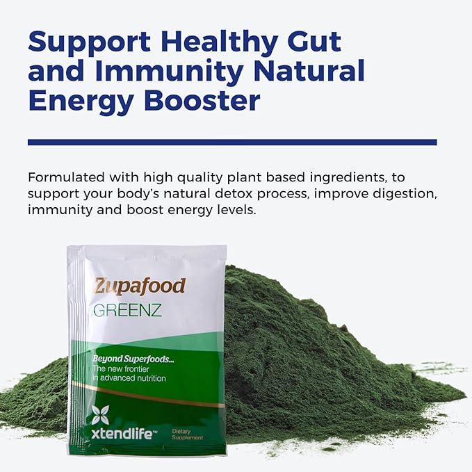 Xtendlife Zupafood GREENZ Powder - Organic Greens Powder Superfood Detox Juice Mix with Spirulina/Wheatgrass for Gut Health, Natural Detoxification & Strong Immunity | 30 Packs (Vegan & Gluten Free)