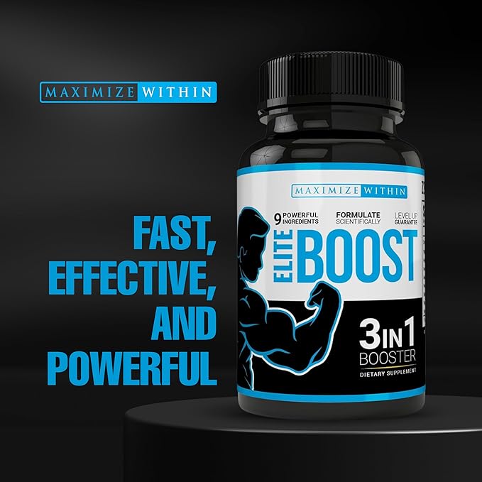 Maximum Slim Elite Boost 3 in 1 Formula Naturally Promotes Testosterone Libido, Energy,Muscle Mass & Stamina, Powerful Ingredients Veggie Capsules