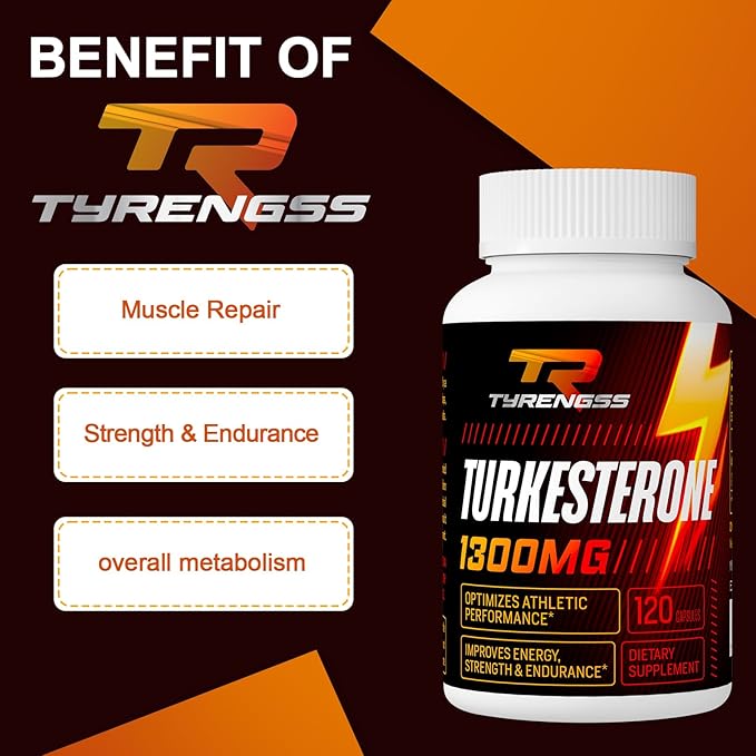 Testosterone Booster, Turkesterone Supplement 1300mg Ultra High Strength (Ajuga Turkestanica Extract Std. to 20% Testosterone), for Athletic Performance & Muscle Mass, 240 Capsules