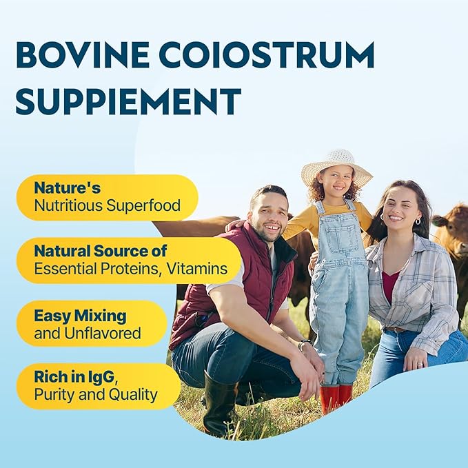 Bovine Colostrum Supplement Powder - 60% IgG 3000 mg for Gut, Hair Growth, Beauty, and Immune, Easy to Mix, Unflavored (50 Servings)
