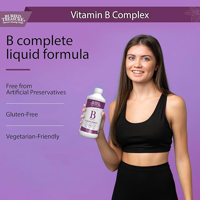 Buried Treasure B Complete - 16 Fl oz, All 8 B Vitamins with Methylated B12 & Methylfolate, Biotin, B1, B2, B6, Antioxidant Support, Liquid & Sugar-Free, B complex vitamins for Women & Men.