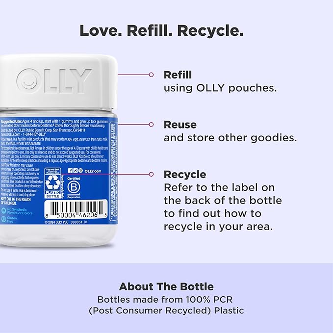 OLLY Kids Sleep Gummies, 0.5mg Melatonin, L Theanine, Chamomile, and Lemon Balm, Fall Asleep Faster, Raspberry - 70 Count
