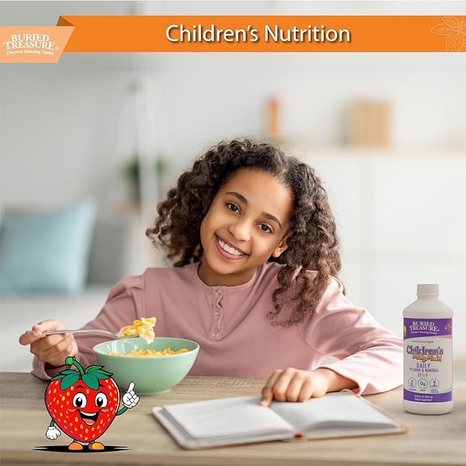 Buried Treasure Children’s Daily Liquid Multivitamin - 16 oz, 16 servings, Orange Mango Flavor, Supports Kids with Essential Nutrients & Minerals