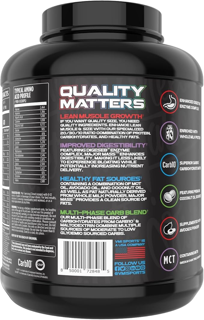 VMI Sports | Major Mass Lean Mass Gainer | Mass Gainer Protein Powder for Muscle Gain | Weight Gainer Protein Powder for Men | Weight Gainer for Women (Cinnamon Crunch, 4 Pounds)