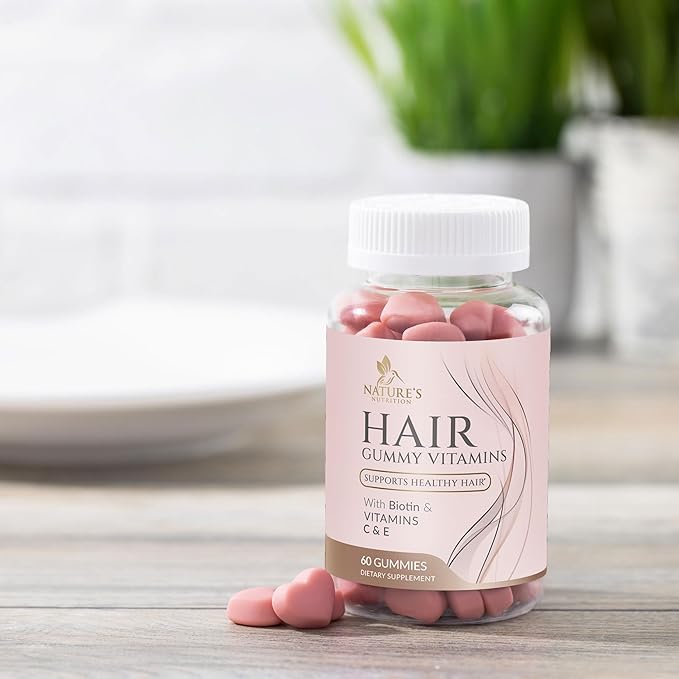 Sugar Free Hair Vitamins Gummies with Biotin 5000 mcg, Vitamin A, B12, C, D, E, Folic Acid, Supports Hair Growth Gummy, Vegetarian Friendly, Supports Strong Beautiful Hair and Nails - 60 Gummies