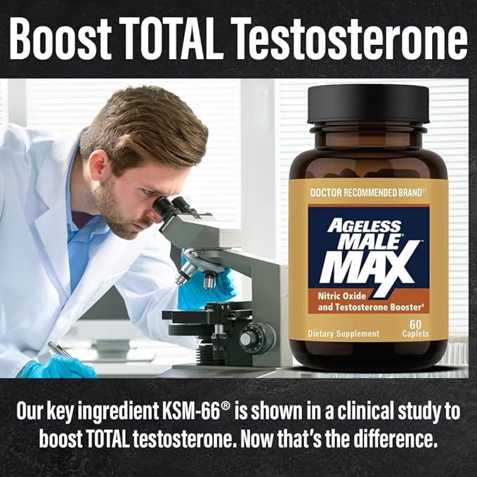 Max Total Testosterone Booster Supplement for Men, 120 Caplets