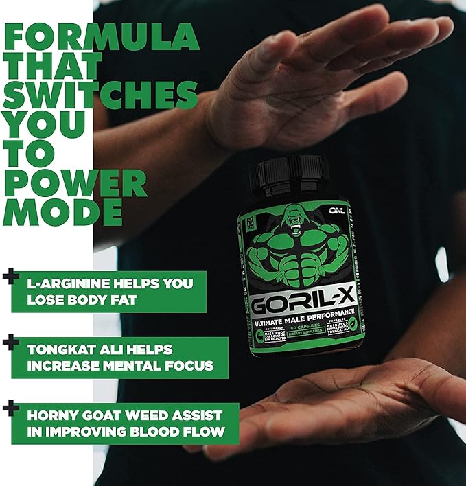 Testosterone Booster for Men - Workout Testosterone Supplement - Goril-X Libido Booster for Men - 1000mg Male Enhancing Horny Goat Weed, Maca Root, Tongkat Ali - Increase Stamina & Energy - 2 Pack