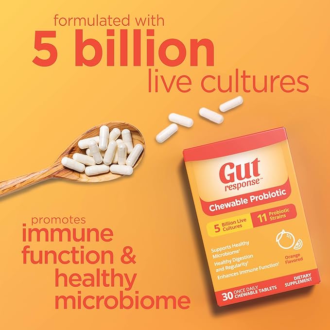 Chewable Probiotic for Men & Women, Slows Down Digestive Aging, Boosts Immune System, Non-GMO, Gluten Free & Soy Free, 5 Billion CFU, 30 Chewable Tablets, Orange Flavor