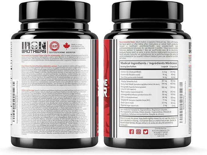 Iron Brothers Supplements Testosterone Booster for Men, 90 Capsules | Testosterone Supplements for Men to Enhance Muscle Growth | Estrogen Blocker | Promotes Fat Loss & Increase Performance - 30 Days