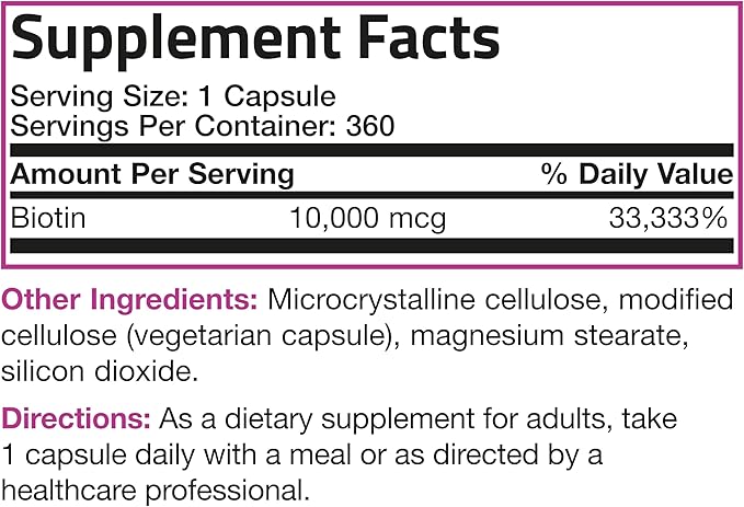 Bronson Ultra Biotin 10,000 Mcg Hair Skin and Nails Supplement, Non-GMO, 360 Vegetarian Capsule
