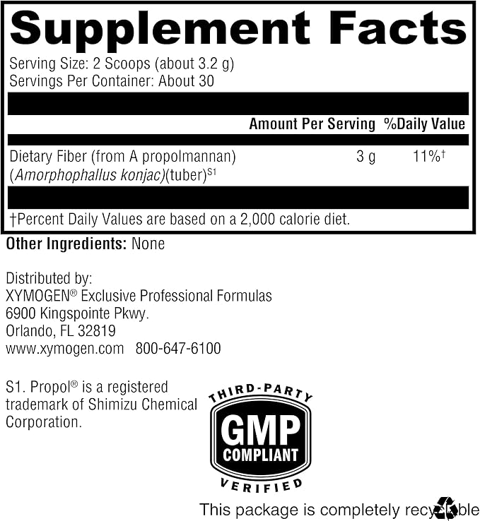 XYMOGEN OptiFiber Lean - 100% Natural and Soluble Propolmannan Fiber Powder - Supports Satiety, Cholesterol Metabolism, and Healthy Bowel Movements (3.39 oz)