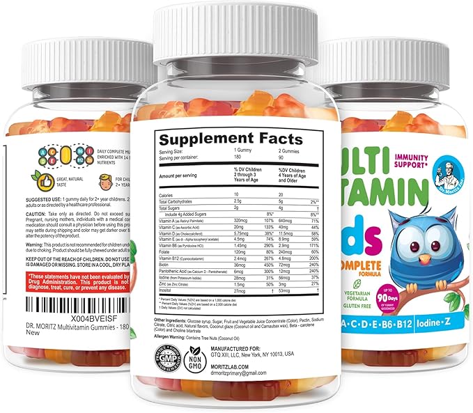DR. MORITZ Kids Multivitamin Gummies - Kids Vitamins Multivitamin with 12 Essential Nutrients - Vegetarian Multivitamin Kids Gummies with VIT A, B, C, Zinc & More - Toddler Vitamins, 180 Count