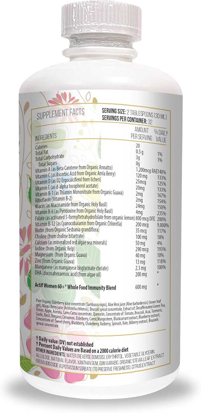 ACTIF Liquid Daily Multivitamin for Women Age 60+ with 45+ Advanced Factors – Non GMO, Made in USA, 32oz, Expiration Date: 10/2026