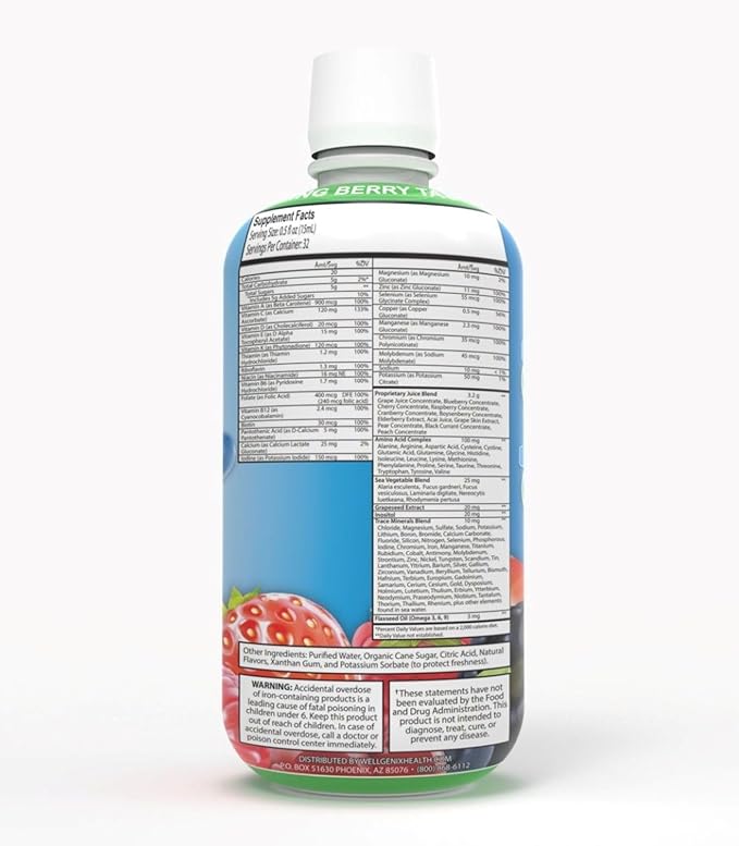 Wellgenix Balanced Essentials Liquid Kids Vitamin - Nutritional Multivitamin for Picky Eaters - Boost Immune System and Overall Health -Children, Toddler -Berry Flavor 16 Fl Oz