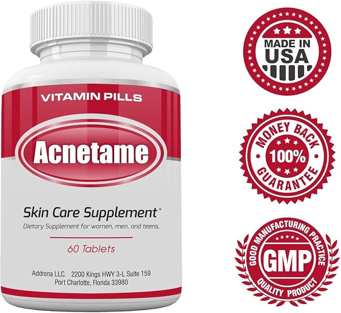 Acne Pills- Vitamin Supplements for Acne Treatment- Natural Clear Skin from Hormonal Cystic Pimples- Oily Skin Vitamins Pill for Women, Teen, Men, & Adults 60 Tablets