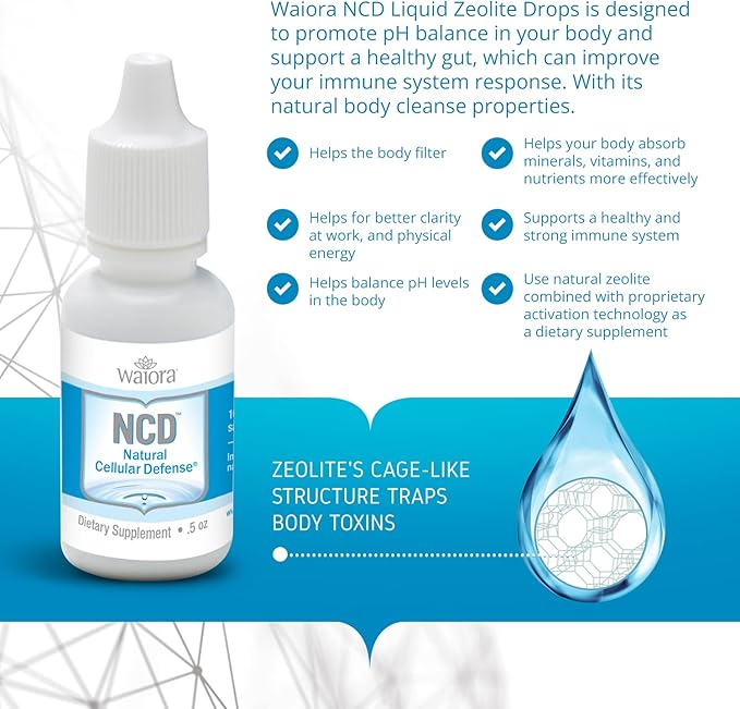 Waiora Natural Cellular Defense (NCD) Liquid Zeolite Drops, Clinoptilolite for Men & Women - Supplement for Immune, Healthy Gut Support, Cleanse, pH Balance (0.5oz Bottle, 1 ct – 90 serv)…