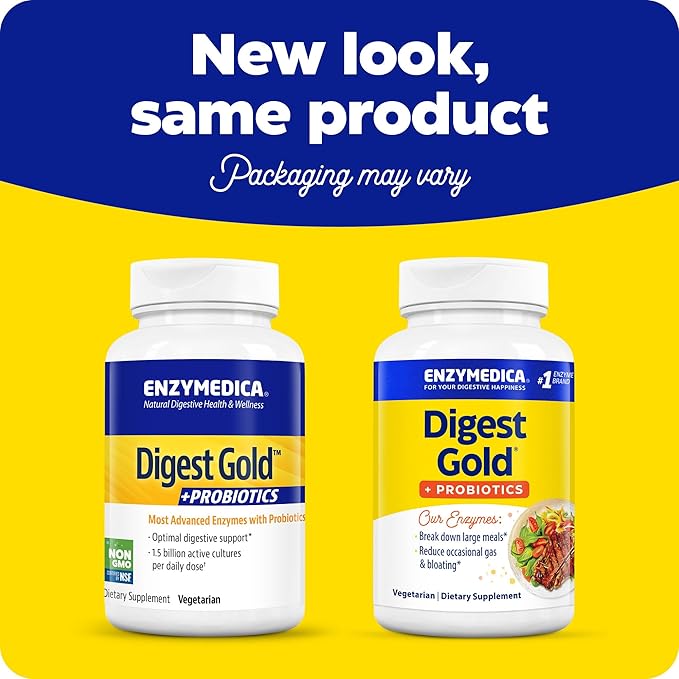 Enzymedica Digest Gold + Probiotics, 2-in-1 Formula for Gut Health, Digestive Enzymes & 1.5 Billion Active Probiotic Cultures, 45 Count (FFP)