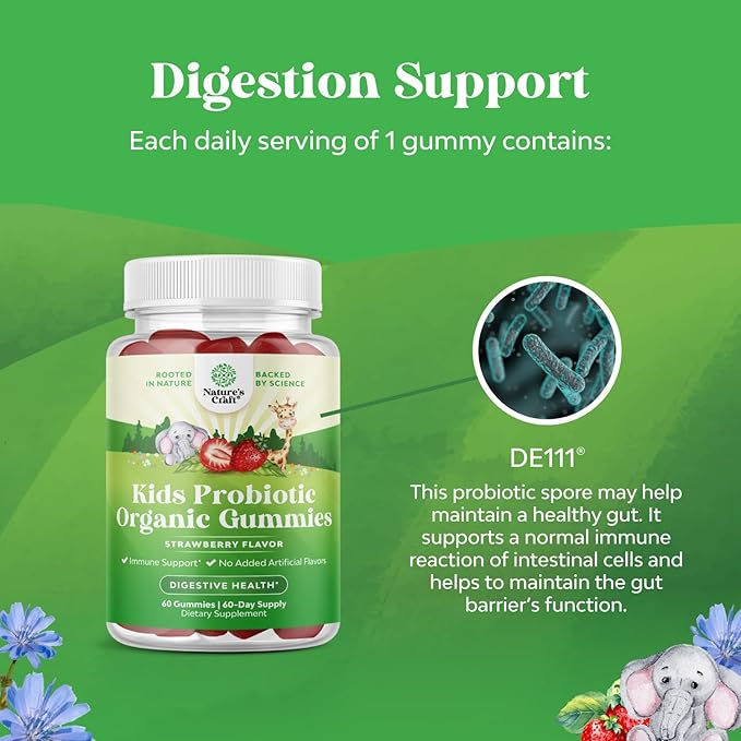 USDA Organic Probiotic Gummies for Kids - Vegan Non-GMO Kids Probiotic Gummy Vitamin for Immunity and Digestive Health - Gentle 2.5B CFU Organic Probiotics for Kids - Strawberry Flavor (4 Month)