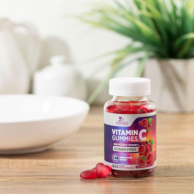 Zero Sugar Vitamin C Gummies - Immune Support & Antioxidant Vitamin Dietary Supplement - Vegan, Non-GMO, Dairy & Gluten Free C Vitamin Gummy - Raspberry Flavor for Kids & Adults - 60 Count Gummies