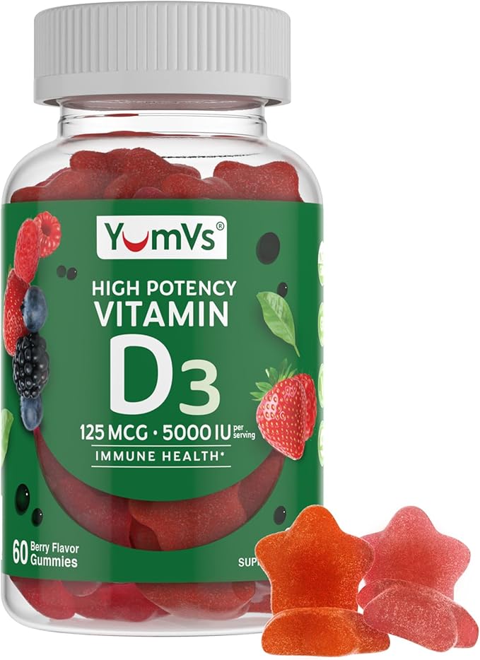Vitamin D3 Jellies by YumV's | Vitamin D 5000 IU | Daily Dietary Supplement for Men and Women | Mixed Berry Flavor Chewable Jellies | Vegetarian, Gluten-Free, Kosher, Halal | 60 Count