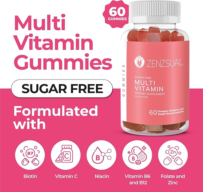 ZENZSUAL Multivitamin Gummies – Adult Dietary Supplement with Vitamin C, Biotin, Zinc - Tasty, Sugar-Free, Gelatin-Free Immune Support Gummies for Daily Wellness (60 Flavored Gummies)