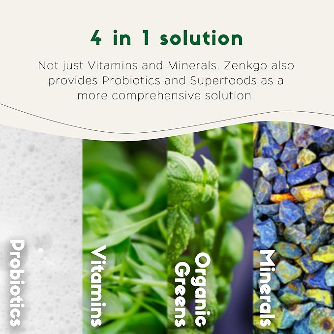 Zenkgo Women's Vitamins + Probiotics 25B CFU + Organic Whole Foods, Supports Immunity, Digestion, Energy, Daily Vitamins A, E, B6, B12, Vegan D3, K2 (MK-7), Folate, Minerals, Superfoods(60Ct/30Day)