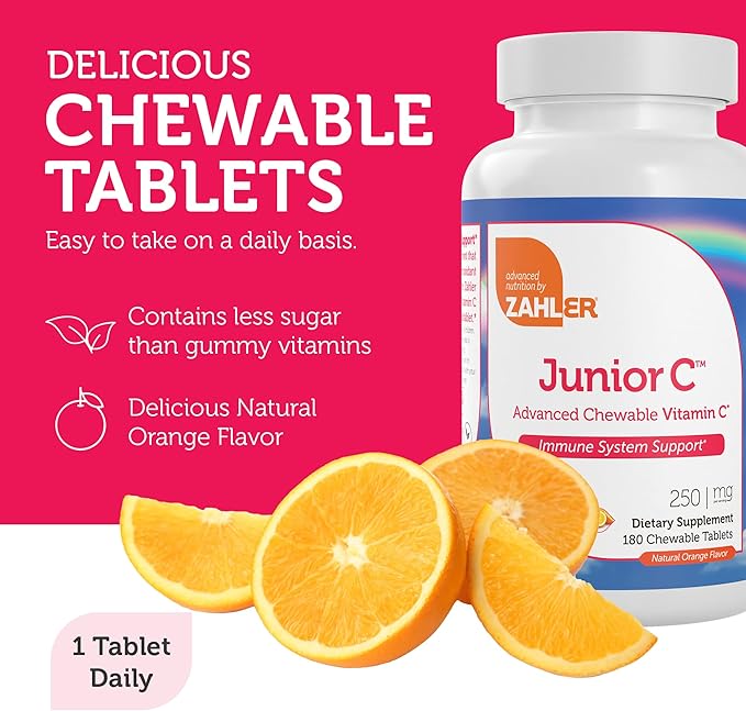 Zahler Junior C Advanced Chewable Vitamin C for Kids - Immune Support Kids Vitamins in Delicious Orange Flavor - Kosher Kids Vitamin C for Immunity - Vitamin C Chewable Antioxidant - (180 Count)