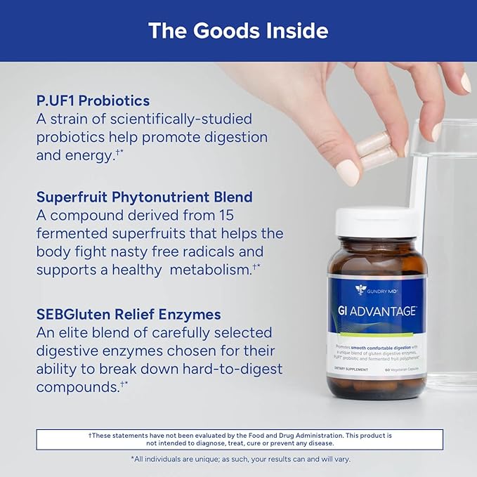 Gundry MD GI Advantage Gut Supplement with Probiotics, Digestive Enzymes, and Superfruit Extracts for Strong Metabolism, Energy, Digestion, and Muscle Support - (30 Servings)