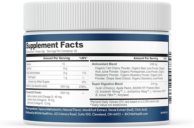 BIOHM Super Kids Superfood Powder + Probiotics - Delicious Berry Blast - 30 Servings - Beneficial Antioxidants & Omega-3 - Gluten Free, GMO Free, Dairy Free, No Artificial Ingredients, Vegetarian