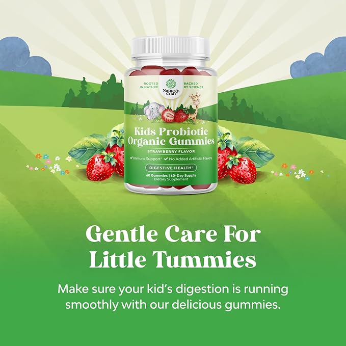 USDA Organic Probiotic Gummies for Kids - Vegan Non-GMO Kids Probiotic Gummy Vitamin for Immunity and Digestive Health - Gentle 2.5B CFU Organic Probiotics for Kids - Strawberry Flavor (4 Month)