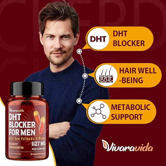 DHT Blocker for Men | Hair Growth Supplement with Saw Palmetto & Biotin - Hair Growth Vitamins - Hair Regrowth - Natural Hair Loss Supplements Liquid-Filled - Proprietary Herbal Blends (90 Capsules)