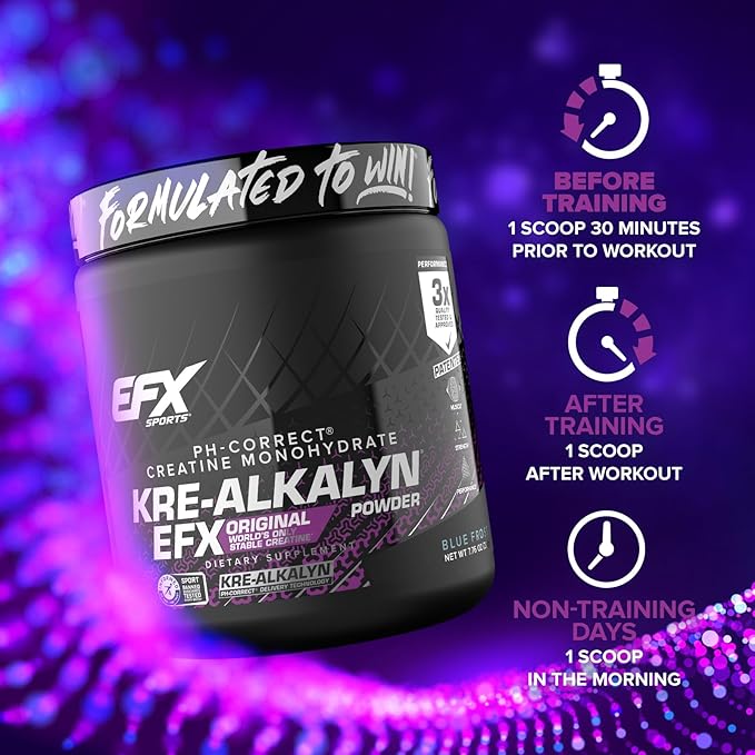 EFX Sports Kre-Alkalyn EFX Powder | pH Correct Creatine Monohydrate Powder Supplement | Strength, Muscle Growth & Performance | 110 Servings (Blue Frost)