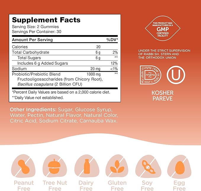 Zahler Chapter One Probiotic Gummies for Kids - Probiotics Gummies with Prebiotic Blend - Raspberry Orange Flavor - Kosher Vegetarian Non GMO Probiotics for Kids - Probiotic with Fiber (60 Count)