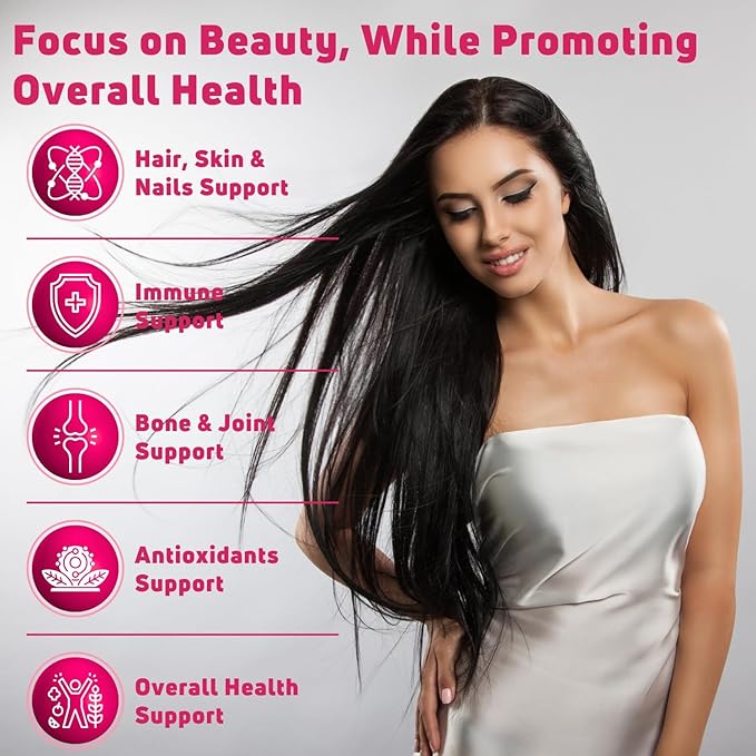 Beauty Multivitamins - Hair Skin and Nails Gummies with 6000mcg Biotin & PABA. Biotin Collagen Gummies w/ Daily Multivitamin for Women & Men. Hair Skin and Nails Vitamins, 30 Servings - Halal Vitamins