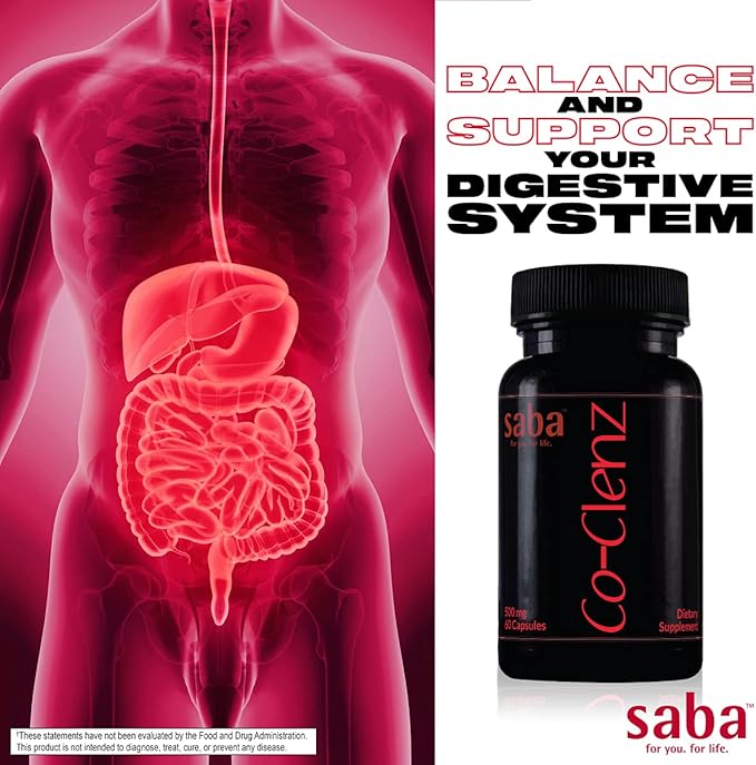 Saba Co-Clenz - 5 Day Cleanse for Men & Women-Supports Healthy Bowel Movements- Detox, Colon Health, Helps Constipation -30 Capsules,