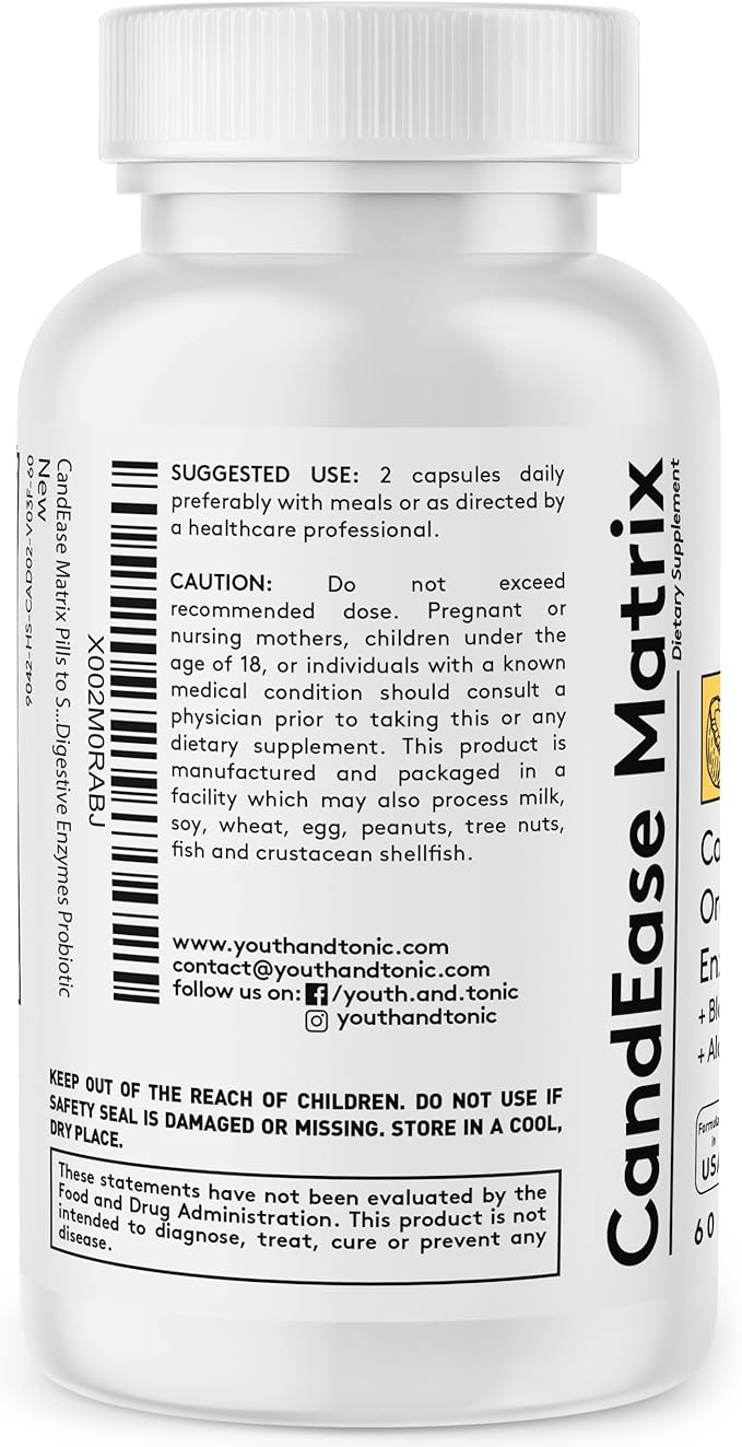 Youth & Tonic Oregano & Caprylic Acid Gut Health Supplement with Probiotics & Herbs for Gut Flora Balance, Digestive & Intestinal Health and Immune Support – 90 Capsules