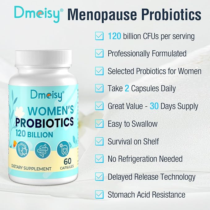 120 Billion CFU Probiotic - Menopause Support Probiotics for Women, Natural Menopause Probiotic Supplement for Hot Flashes Night Sweats Mood Swings Hormone Balance Gut & Immune Health- 120 Caps