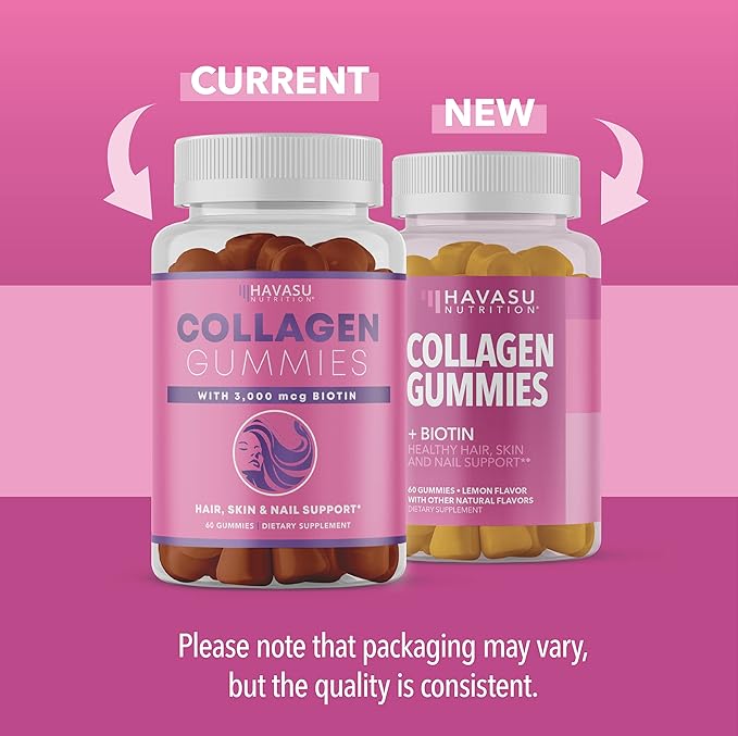 Collagen Gummies for Women and Men - 2500mcg Biotin, Zinc, Vitamin C & E for Promote Hair, Skin & Nail Health - GLP-1 Nutritional Support - Pectin-Based, Non-GMO, Lemon Flavor, 1-Month Supply
