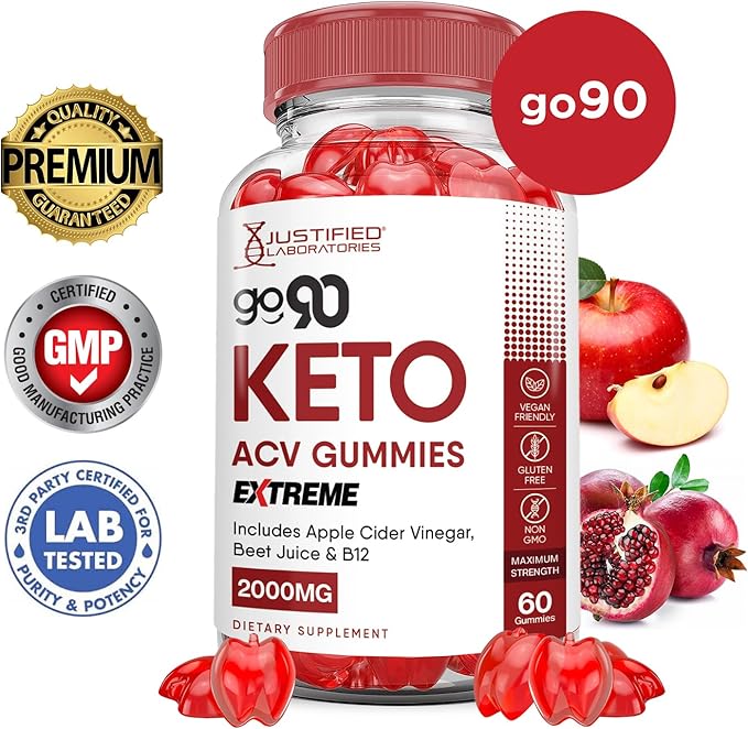 (3 Pack) Go 90 Keto ACV Gummies Extreme 2000MG Go90 Keto Gummies Apple Cider Vinegar Formulated with Pomegranate Beet Juice Powder B12 Vegan Non GMO 180 Gummys