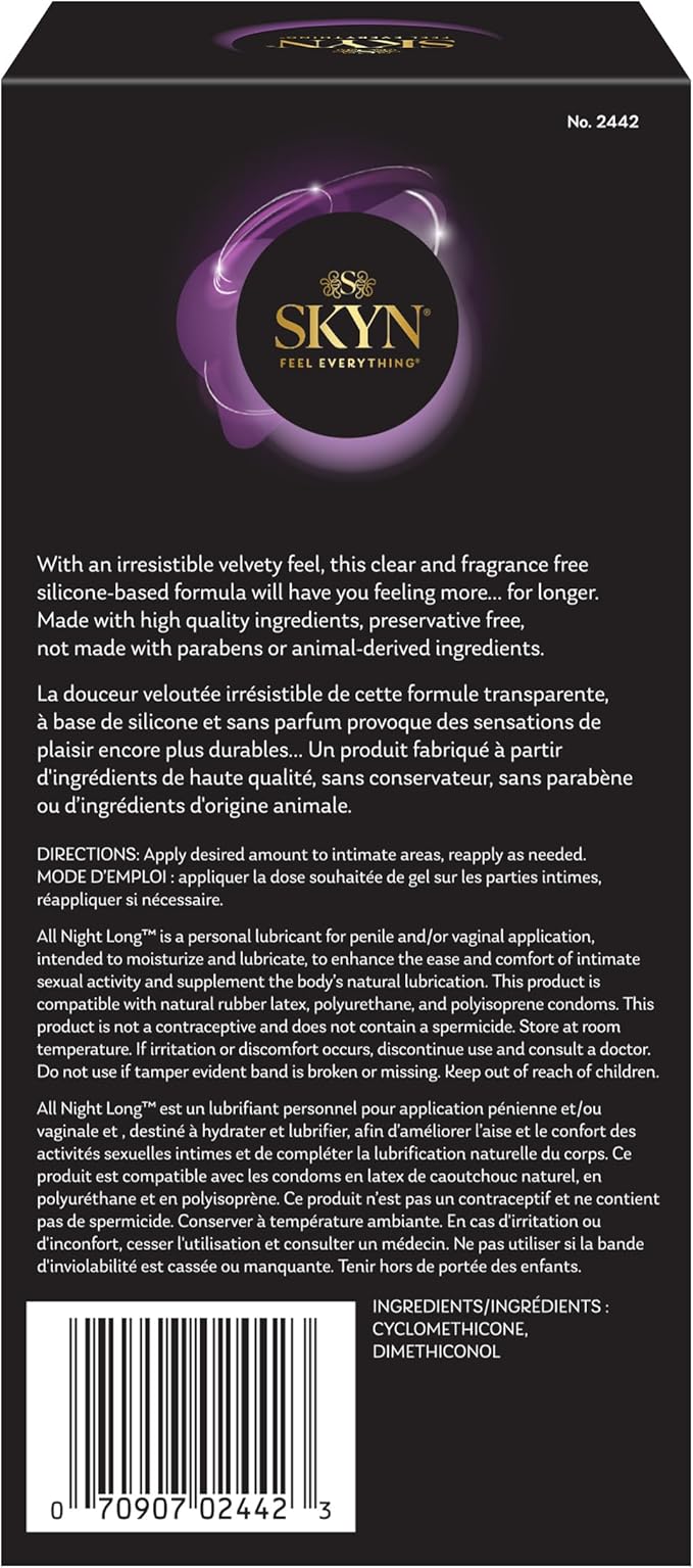 SKYN All Night Long Silicone-Based, Long Lasting Lube (2.7 oz) for Men, Women and Couples, Safe with Latex and Non-Latex Condoms